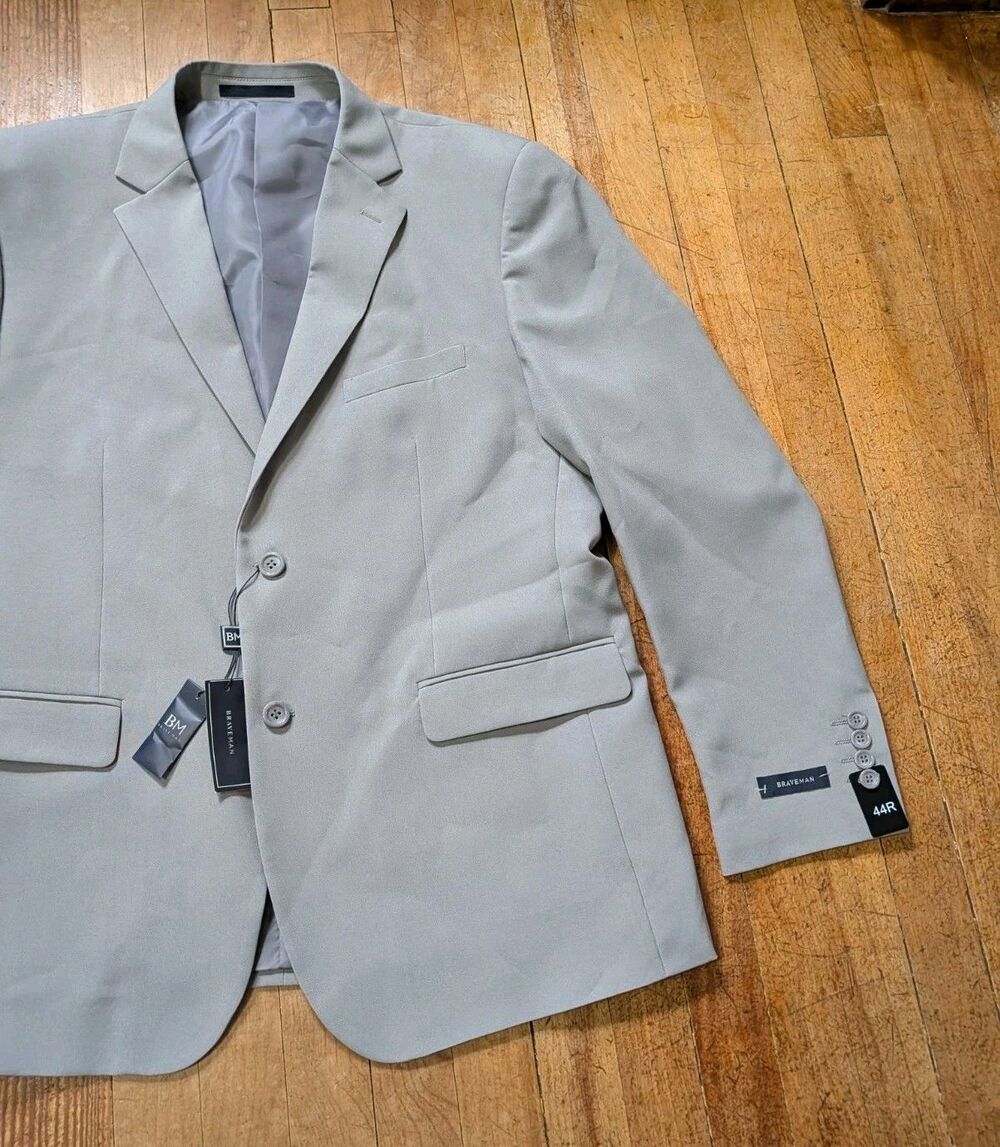 Braveman 2-Pc Suit Solid 2-Button Jacket 44R / Pants 38W Polyester NEW w/ Tags